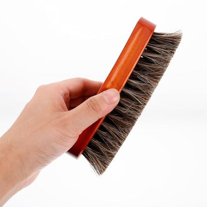2pcs Dual-Head Horsehair Shoe Brushes with Wooden Handle for Leather and Suede Cleaning Polishing, Boot Cleaning Brush Set for Home and Travel Use