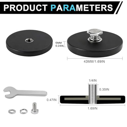 DIYMAG Rubber Coated Mounting Magnets 1/4in 30lbs 12pcs | Anti-Scratch Rubber Shell, Magnet Base, Magnetic Holding Force, for Camera, PTZ, Light Bar, mirror, License Plate Mounting - size: 1/4in Female-30LB-1.69in