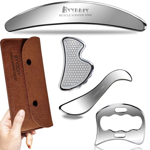 BYYDDIY 4 in 1 304Stainless Steel Muscle Scraper Tool Kit,Scraping Massage Tools for Physical Therapy,Derma Edge Massage Tool & GuaSha Massage Scraper Tool - style: SBDC