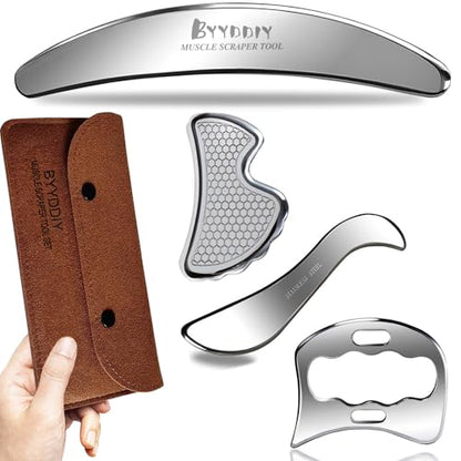 BYYDDIY 4 in 1 304Stainless Steel Muscle Scraper Tool Kit,Scraping Massage Tools for Physical Therapy,Derma Edge Massage Tool & GuaSha Massage Scraper Tool - style: SBDC