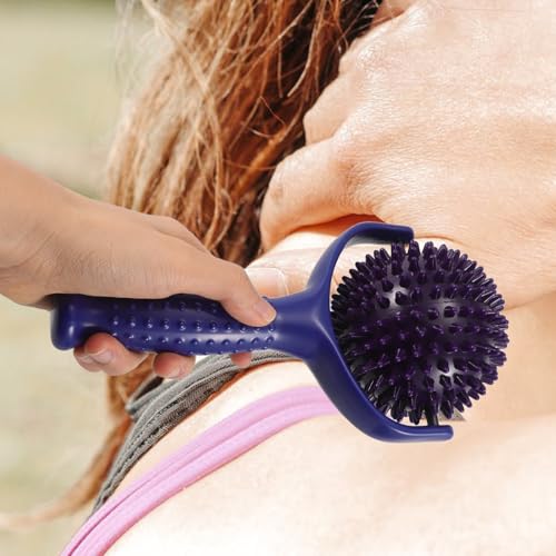 Veemoon Handheld Yoga Massage Stick with Large Spiky Balls Portable Muscle Roller for Shoulder and Leg Massage for Athletes and Muscle Relaxation