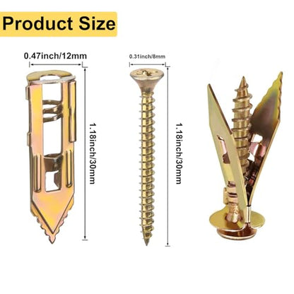 160 Pcs Self Drilling Drywall Anchors with Screws Kit for Cabinets, Shelves, Shelf Straps, Bicycles, Curtains No Drill or Holes in Wall 80 Sheetrock Anchors & 80 Zinc Plated Expansion Screws