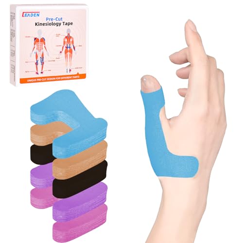 Precut Kinesiology Tape for Thumb (Right Hand), 40 Pcs - Thumb Support & Stability, Thumb Pain Relief Athletic Tape - Waterproof & Elastic, Breathable Hypoallergenic Latex-Free Tape, Blue - color: Blue, size: Right Hand