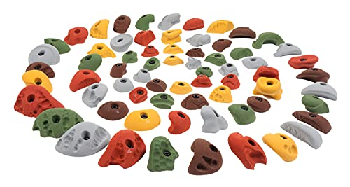 Atomik Rock Climbing Holds Set of 68 Bolt-On Budget Friendly Holds in Assorted Earth Tones