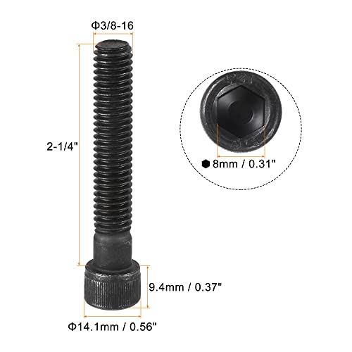 uxcell 3/8-16x2-1/4" Hex Socket Head Cap Screw Bolts 12.9 Grade Alloy Steel 5pcs - size: 3/8x2-1/4"