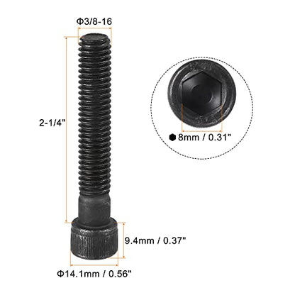 uxcell 3/8-16x2-1/4" Hex Socket Head Cap Screw Bolts 12.9 Grade Alloy Steel 5pcs - size: 3/8x2-1/4"