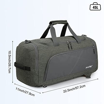 G4Free 45L/60L 3-Way Duffle Backpack Gym Bag with Wet Pocket & Shoes Compartment Sports Travel Weekender Overnight Duffel Bag | with Wet Pocket, Weekender Overnight Duffel Bag, Grey - color: Grey, size: 45L