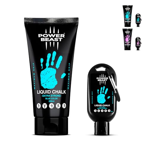 Colored Liquid Chalk, 2 Bottles Combo of 200 + 50 ML, Liquid Sports Chalk, Free Professional Hand Grip for Gym, Weightlifting, Rock Climbing, Crossfit, Powerlifting, Pole Dance. - color: BLUE