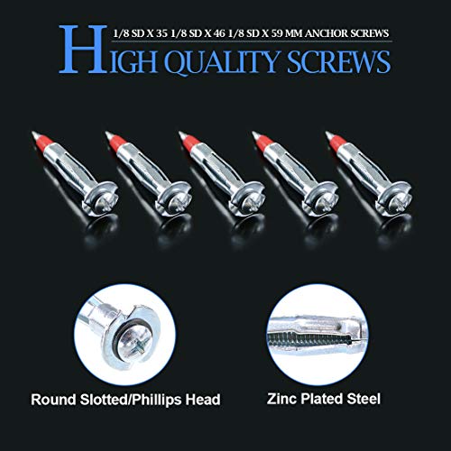 Glarks 60Pcs Heavy Duty 1/8 inch 46MM Zinc Plated Steel Molly Bolt Drive Hollow Drive Wall Anchor Screws Set (1/8SDx46MM) - size: 1/8SDx46mm