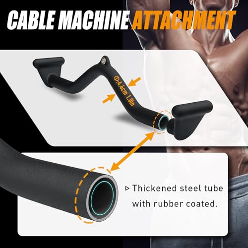 BLUSLM Lat Pull Down Bar T bar Row Attachment, V Bar Tricep Lat Pulldown Attachments, Back Strength Training Bar for Home Gym Exercise Cable Machine Attachments - color: Black 04