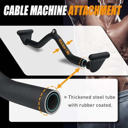 BLUSLM Lat Pull Down Bar T bar Row Attachment, V Bar Tricep Lat Pulldown Attachments, Back Strength Training Bar for Home Gym Exercise Cable Machine Attachments - color: Black 04