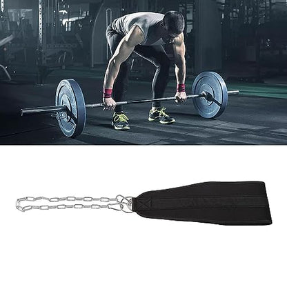 Weighted Dip Belt with Chain, Weighting Belt, Nylon Strap with Thick Metal Chain for Strength ing, Back Support Strap for Pull Ups and Double Bar Exercises