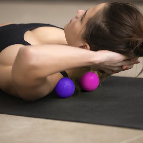 2-Pack Firm Lacrosse Massage Balls(Rose red&Purple) | For Deep Tissue, Trigger Point & Myofascial Release Therapy, Relieve Muscle Knots - color: Rose Red&purple