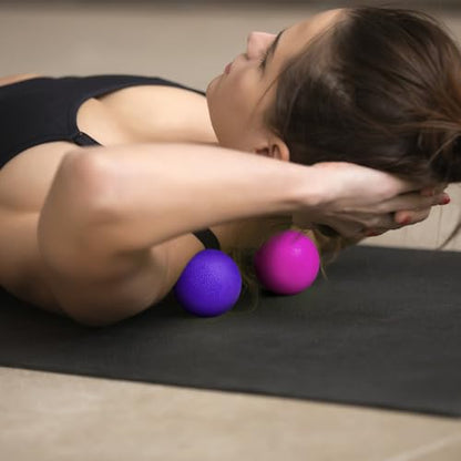 2-Pack Firm Lacrosse Massage Balls(Rose red&Purple) | For Deep Tissue, Trigger Point & Myofascial Release Therapy, Relieve Muscle Knots - color: Rose Red&purple