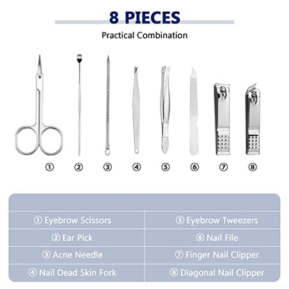 Lasnten 24 Set Valentine Manicure Set Bulk Nail Clippers Grooming Nail Kit Stainless Steel Professional Pedicure Tools Kit with Travel Case for Men Women Valentine's Day Gift(8 in 1,Black) - color: Black, size: 8 in 1