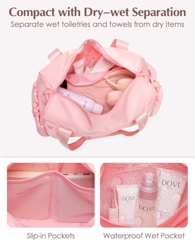 Small Gym Bag, Mini Gym Bag with Yoga Mat Holder & Wet Compartment, Pink | Yoga Mat Bag, Water Bottle Pocket, Detachable and Adjustable Shoulder Strap, Mini Duffle Bag for Workout Travel Dance - color: Pink