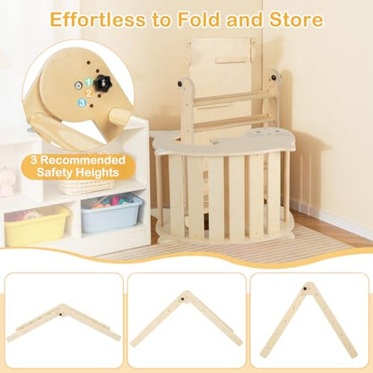 Costzon Climbing Toys for Toddlers, Foldable Montessori Wooden Arch Climber Ladder with Sliding Ramp, Play Table, Multi-Combination Methods, Kids Triangle Climber Play Gym Set for Boys Girls Present - style: 7 in 1 Arch Climber Ladder, Natural