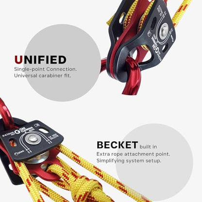 GM CLIMBING 40kN Micro Double Pulley Prusik Minding Ball Bearing UIAA CE for Progress Capture System Rigging Hauling Rescue Arborist Tree Climbing - color: One Unit