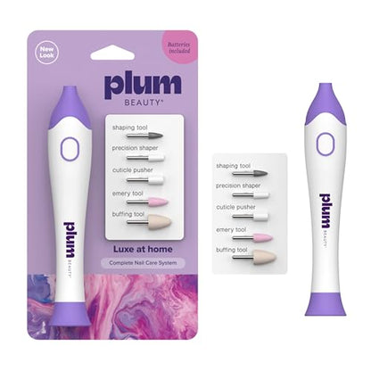Plum Beauty Complete 5-in-1 Nail Care System – Manicure & Pedicure Kit | with Interchangeable Attachments for Shaping, Buffing, and Cuticle Care