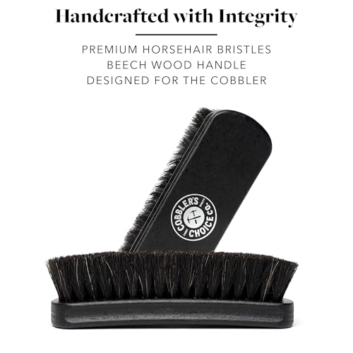 Premium Shoe Brush - Horsehair Shoe Brush - Concaved Handle for Premium Grip, Black - color: Black