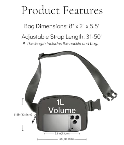 YOSHUYUKI Fanny Pack Crossbody Bag Trendy Waterproof Small Cross Body Purse for Women Men Fashion Waist Packs Mini Belt Pouch Chest Bum Hip Bag Lulu Dupes for Travel Vacation Running Dim Grey - color: Dim Grey