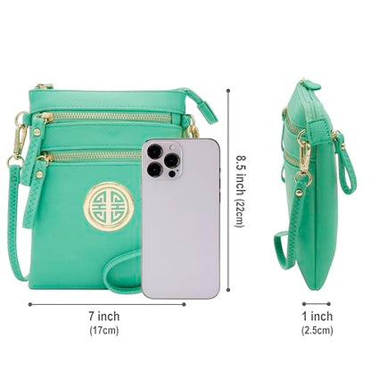 Solene Small Multi Zipper Pockets Crossbody Bag with Detachable Wristlet - color: Turquoise
