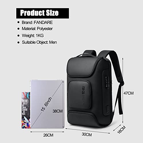 FANDARE Anti-theft Backpack Business Laptop Handbag Travel Large Daypacks fits 15.6 Inch Laptop with USB Charging Port Computer Bag Bookbag for Women Men Waterproof Rucksack Black - color: Black