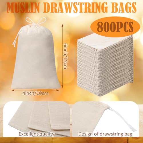 Tatuo 800 Pcs Cotton Muslin Bags with Drawstring Reusable Cloth Sachet Pouch Empty Gift Canvas Bags Bulk for Jewelry Home Party Favors (4 x 6 Inch) - size: 1 count (Pack of 800)