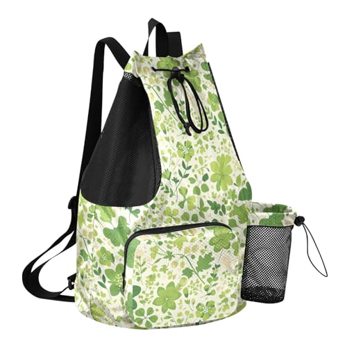 Drawstring Backpack Climbing Gym Bag With Inside Pockets Cinch Sacks Dry Wet Separation Green Flower Plant