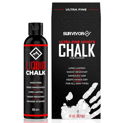 SURVIVOR 150ML Liquid Chalk + 370g Ultra Fine Climbing Chalk Powder Bundle