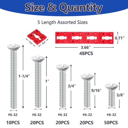168pcs Wall Plate Screws with Outlet Spacers Kits, 3/8", 9/16", 3/4", 1", 1.2" Outlet Screws 6-32 and Receptacle Spacers for Switch Electrical Box - color: White+Red, size: 3/8", 9/16", 3/4", 1", 1.2"