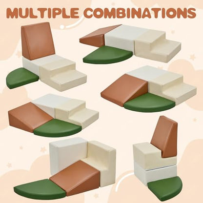 Sumbababy Climbing Foam Blocks for Toddlers: Waterproof Pu Leather Soft Climber - 4 Pcs Toddler Indoor Climbing Toys - Kids Outdoor Playground Playset Best Gift Preschool Daycare Supplies（Green/Brown） - style: Green/Brown