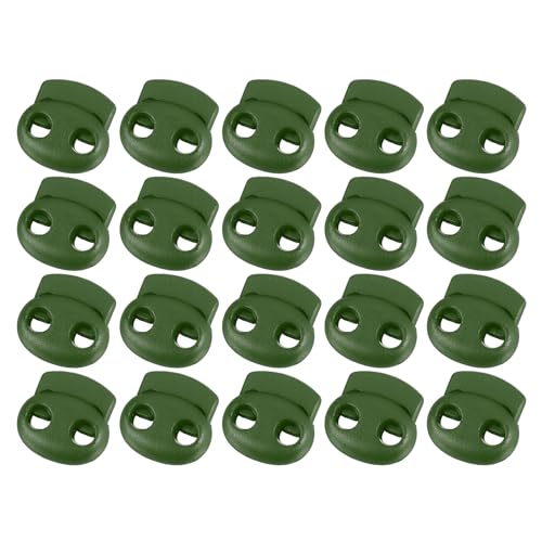 uxcell Plastic Spring Cord Locks, 20Pcs Shoe Lace Tie Lock, Double-Hole Slider Toggles Clip End Stopper Fastener for Drawstrings Paracord (Dark Green) - color: Dark Green