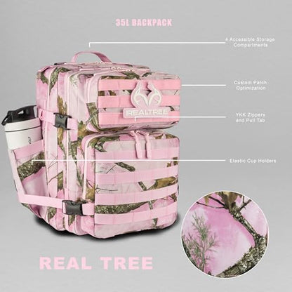 WOLFpak 35L Athletic Gym Backpack - Durable 1000D Waterproof Oxford Material with MOLLE Webbing, Laptop Pocket - color: Realtree Apx Flushing Pink