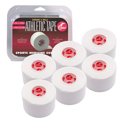 Cramer Athletic Tape 6 Pack, 1.5" x 10 Yards White, Easy Tear Sports Tape for Ankle, Wrist & Knee, Latex-Free Adhesive, Strong Support, Athletic Training Tape Roll - color: White, size: Pack of 6