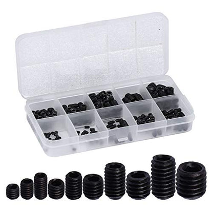 200Pcs Allen Head Socket Set Screws Internal Hex Drive Cup Point Grub Screw Assortment Kit Metric M3/M4/M5/M6/M8 - color: Black