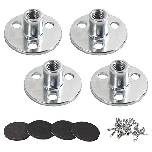 5/16'' Round Base Screw-in T-Nuts Furniture Sofa Hardware with Screw and Rubber Pad Set of 4 - size: 5/16 inch (4pcs) Hardware