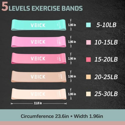 VEICK 10-150LBS Resistance Bands with Handles, Ankle Straps, Door Anchor | Accredited Lab Certified, 100% Natural Latex, Versatile for Yoga, Pilates, Strength, Home Gym - color: Light Pink, style: 10-150LBS + 5 Loop Bands