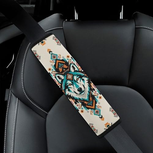 Universal Fit Aztec Navajo Wolf Seat Belt Shoulder Pad for Adult Use, Most Cars, 1 Pair Harness Pads Strap Anti-Slip Pad - color: Pattern 782