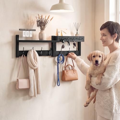 4 Pack Wall Coat Rack with Shoe Rack, 2-in-1 Coat and Shoe Rack Entryway | Adjustable Hanging Shoe Rack Holds 16 Pairs with Hooks, Wall Mounted Coat Rack Space Saving for Hallway Closet Bedroom, Black - size: shoe and coat rack