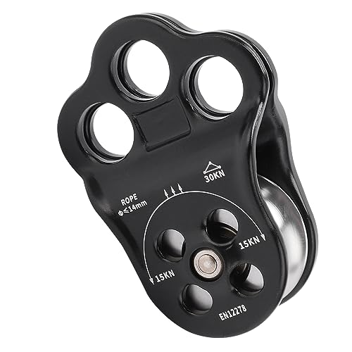 30KN Dual Bearing Hitch Climber Pulley, for Arborist Tree Climbing with 3 Holes Side Plate
