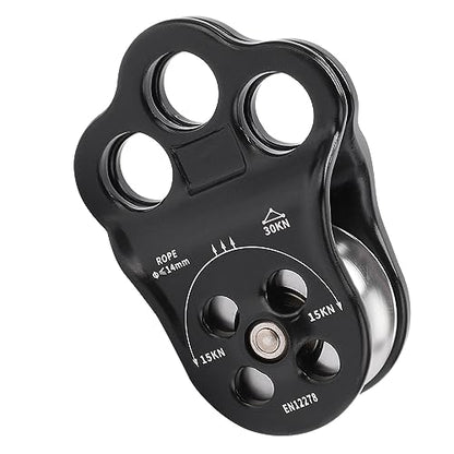 30KN Dual Bearing Hitch Climber Pulley, for Arborist Tree Climbing with 3 Holes Side Plate