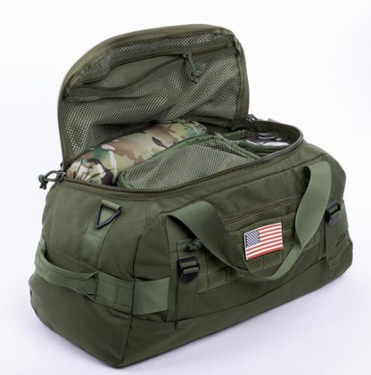 Tactical Duffle Bag MOLLE Gear Bag Carry on Travel Duffel Bag. Ideal for Hunting, Shooting Range, Law Enforcement, Camping, Travel. 35L - color: Olive Drab