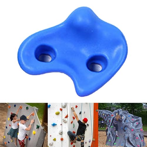HERCHR 10 Rock Climbing Holds, PE Ergonomic Rock Wall Holds Grips for Indoor and Outdoor Playground Play Set Includes Mounting Hardware - color: Blue