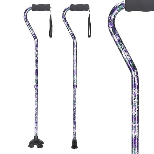 Elegant Walking Cane for Women, Foldable & Adjustable Cane for Seniors with Self-Standing Tip | Lightweight Mobility Aid for Stability & Balance Support - color: Purple violet floral printed