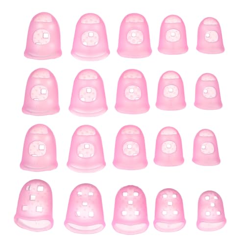 PATIKIL Rubber Finger Tips, 5 Sizes 20 Pcs Guitar Fingertip Protector Silicone Thimbles Knitting Accessories for Hand Sewing Paper Sorting Money Counting Guitar Playing, Pink - color: Pink