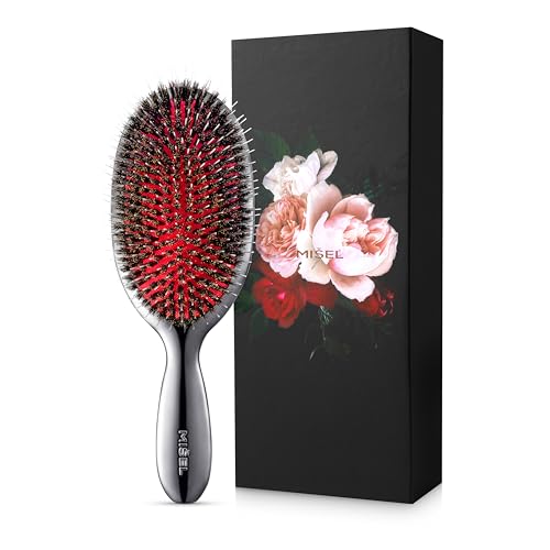 MISEL Professional Boar Bristle Hair Brush - Detangles All Types & Extensions | Reduces Breakage - Great for Wavy & Straight | Salon-Approved - Large - size: Large (Pack of 1)