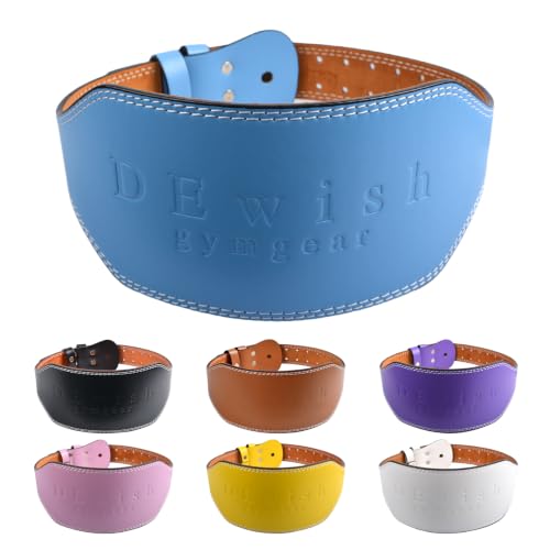 Leather Gym Fitness Belt, 4" & 6" Padded Lumbar Back Support, 10 Adjustable Holes for Weightlifting Powerlifting Bodybuilding Deadlift Squat Workout Strength Training - color: Blue, size: 28"-32", style: 6-Inch