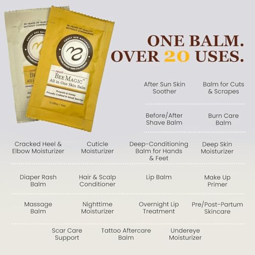 Sweet Bee Naturals All-in-One Skin Balm Sachets - 4ml Each, Certified Organic, Deep Moisture & Hydration for On-the-Go Skincare, Ideal for Busy Lifestyles, Travel-Friendly - 15 Pack - size: 0.14 Ounce (Pack of 15)