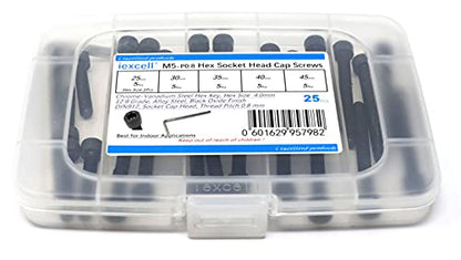 iexcell 25 Pcs M5 x 25/30/35/40/45 Alloy Steel 12.9 Grade Hex Socket Head Cap Screws Bolts Assortment Kit, Black Oxide Finish - size: M5 x 25/30/35/40/45mm